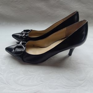 Nine West Black Leather Pumps with Metal Accents
